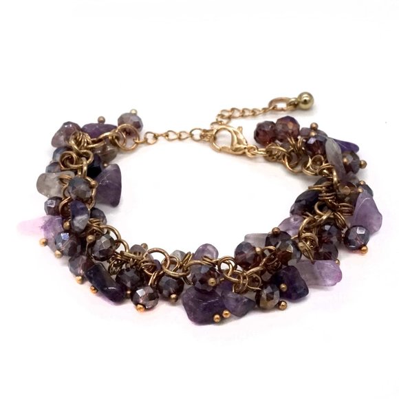 My Bead Emporium Jewelry - Natural Amethyst Gemstone Bracelet Purple, Gold Chain.